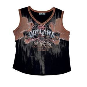 Vintage Vanilla Sugar Outlaws Graphic Tank Top Western Y2K Studded Medium